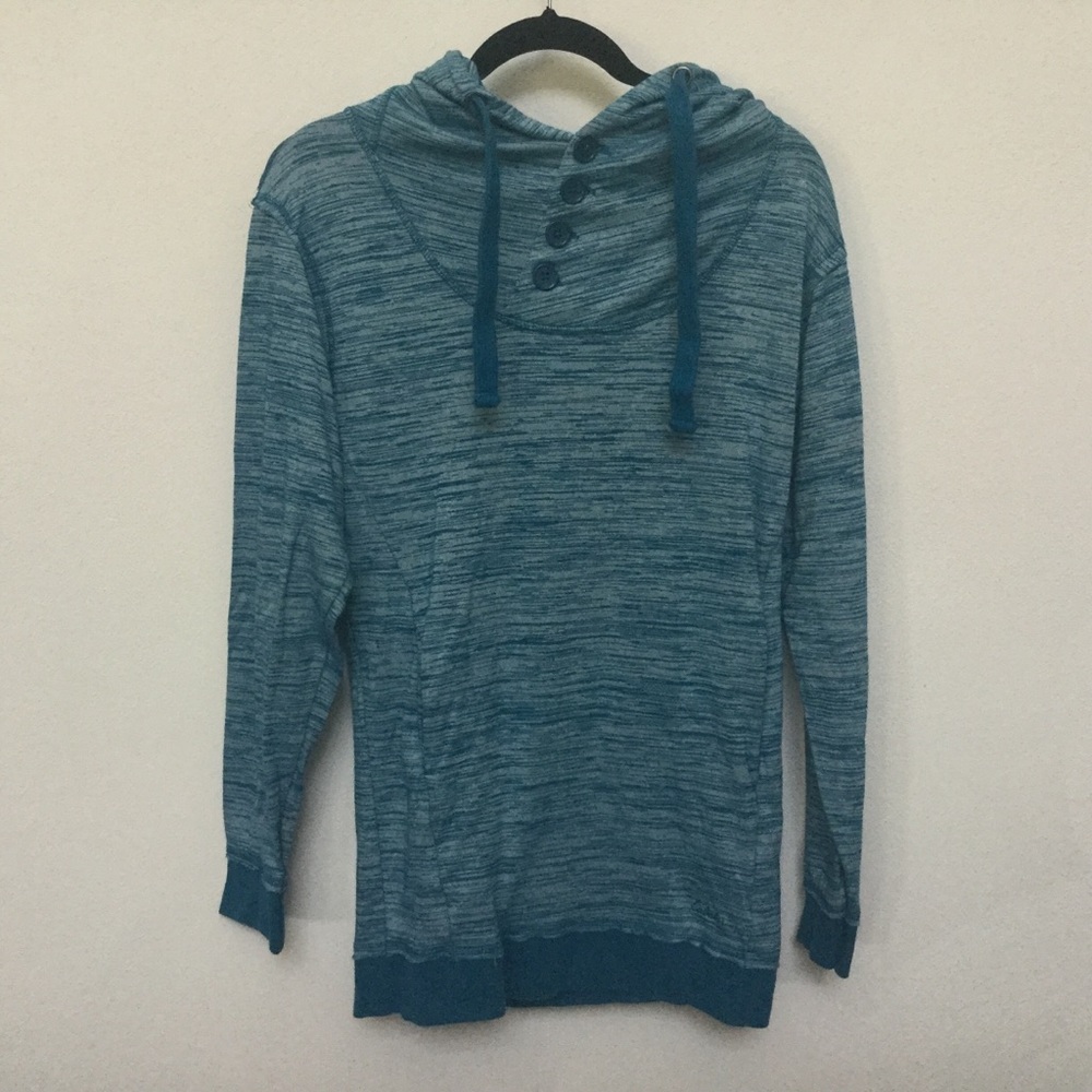 Cabela's Blue Cowl Button Hood Tunic Length Sweatshirt Size S Regular